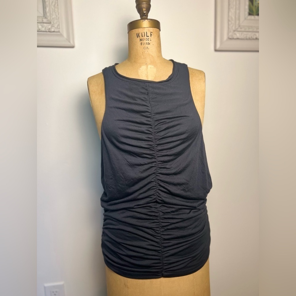 Anthropologie women’s Picro black sleeveless top with ruching pullover top XL